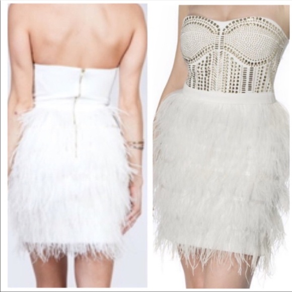 ARK & CO White Ostrich Feathers Studded Dress NWT - Picture 2 of 16